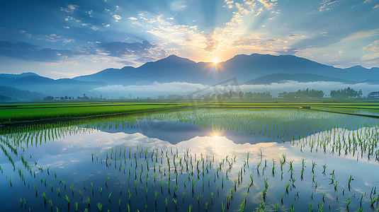 蓝天山脉湖泊水草摄影照片