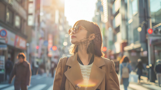 人物美女道路阳光摄影照片