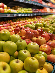 红色电商框摄影照片_商店里的苹果抽屉里有很多苹果新鲜水果