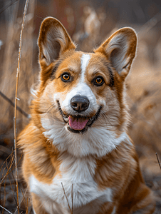 纯种威尔士科基犬户外近距离观察