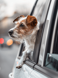 流浪着摄影照片_狗在街上相遇狗看着车窗外