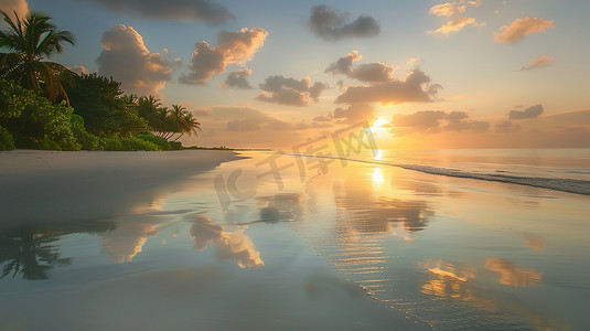 热带海滩上美丽的日出图片
