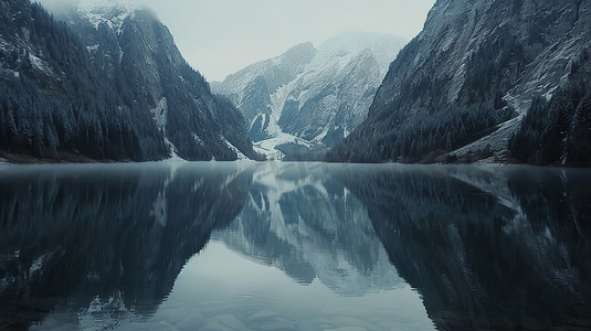 山脉峡谷湖泊美丽倒影高清图片