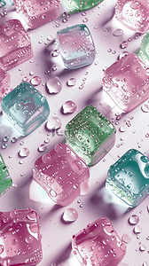 清凉夏日背景图片_夏日3D粉色清新透明冰块手机壁纸15图片