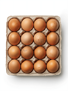 盒子里十个棕色鸡蛋的顶视图