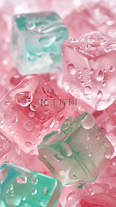 清凉夏日冰块背景图片_夏日3D粉色清新透明冰块手机壁纸背景图片