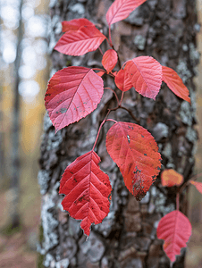 德克萨斯州东部秋季森林中一棵树上的红叶