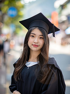 毕业季签字摄影照片_女孩穿着毕业礼服照片