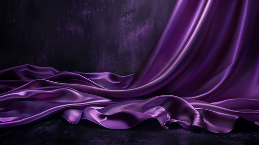 紫色绸缎窗帘装饰摄影照片