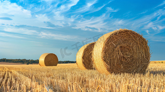麦秸草垛堆放圆柱摄影照片