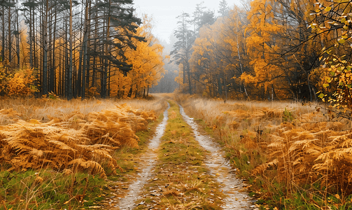 穿过秋季森林边界的草甸小路