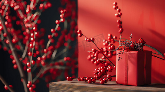 红色花瓶礼盒装饰摄影照片