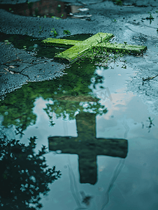 雨坑中的绿色十字反射