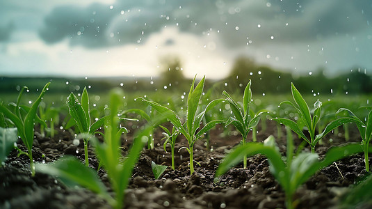 禾苗雨水土壤生长摄影照片