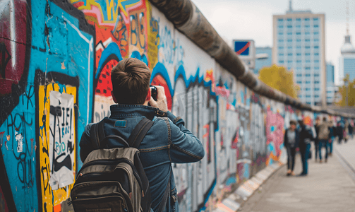 快照摄影照片_游客拍摄柏林墙