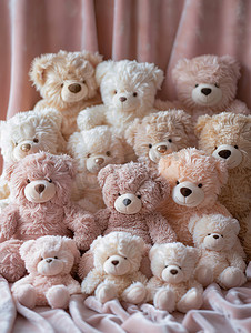 柔软毛绒的小熊粉色房间摄影图