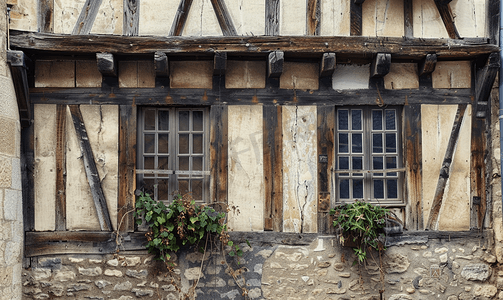 垃圾墙摄影照片_法国特鲁瓦中世纪木结构房屋墙