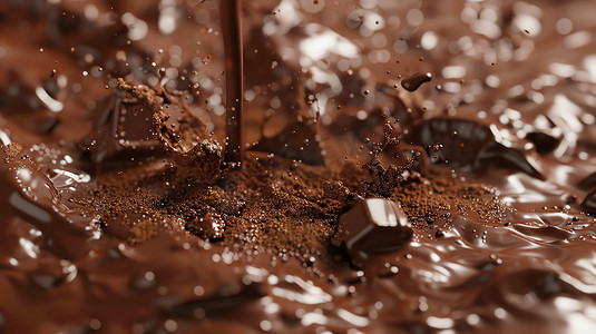 溶解摄影照片_巧克力可可粉溶解甜品摄影照片