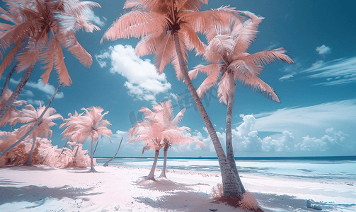 漫画波普风摄影照片_塞舌尔群岛棕榈树美丽的奇幻红外照片