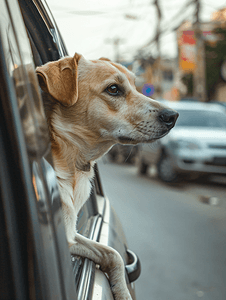 狗在街上相遇狗看着车窗外