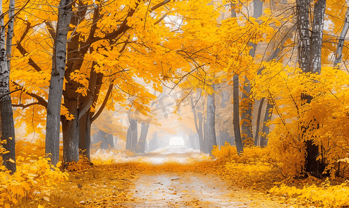秋季森林中黄色树木的照片