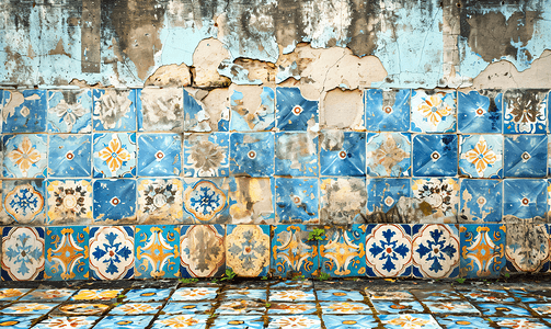 葡萄牙一栋老房子墙上的古老阿苏莱霍瓷砖