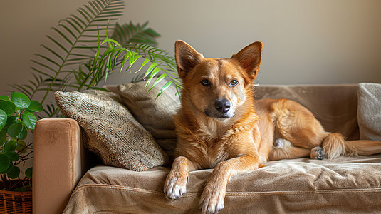 宠物大狗躺在沙发上高清摄影图