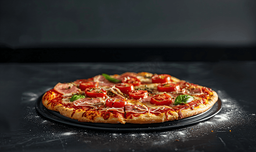 意大利披萨产品拍摄黑色背景高级照片