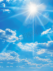 大气蓝天白云摄影照片_阳光、镜头光晕和蓝天白云的美丽景色