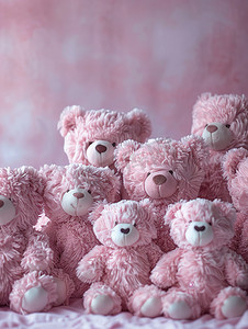 的小熊摄影照片_柔软毛绒的小熊粉色房间摄影图