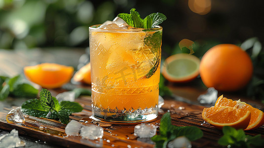 橙汁海报免费摄影照片_橙子玻璃杯冰块橙汁摄影照片