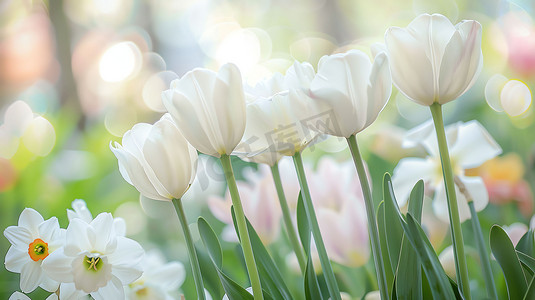 白色淡雅粉色花朵摄影照片