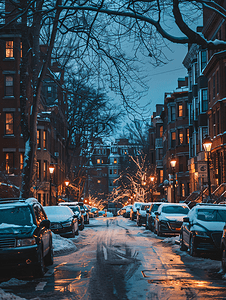 停车摄影照片_波士顿街头的冬夜