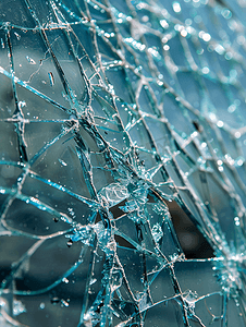 事故后汽车挡风玻璃详细破碎玻璃很多小碎片