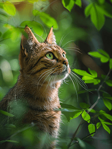 森林里绿眼睛美丽野猫的肖像