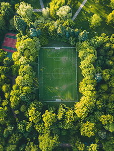从无人机上俯瞰一座美丽的公园公园内有室外足球和网球游乐场