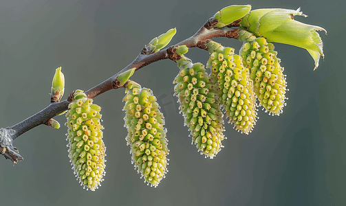 赤杨树雄柔荑花序关闭