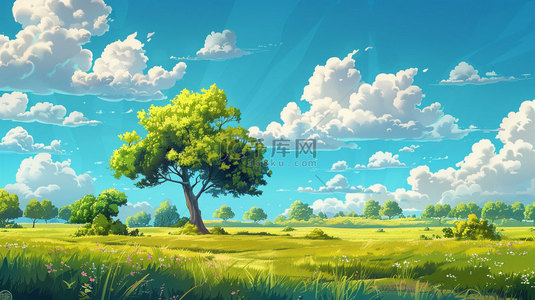 树木素材背景图片_卡通树木云朵合成创意素材背景