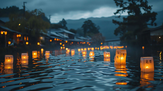 山谷摄影照片_天空河流山谷河灯摄影照片