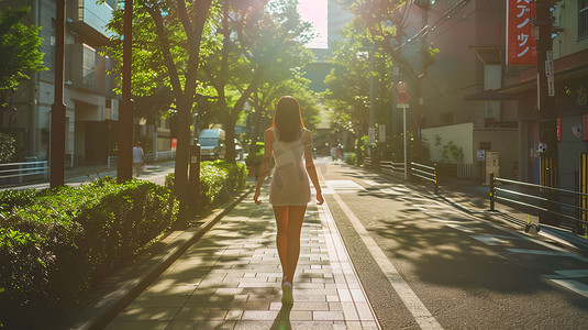 人物美女道路阳光摄影照片