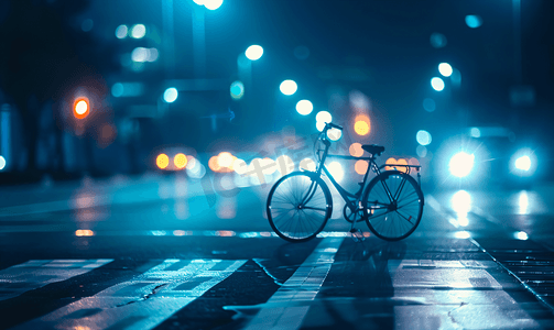 夜间街道上的自行车道标志