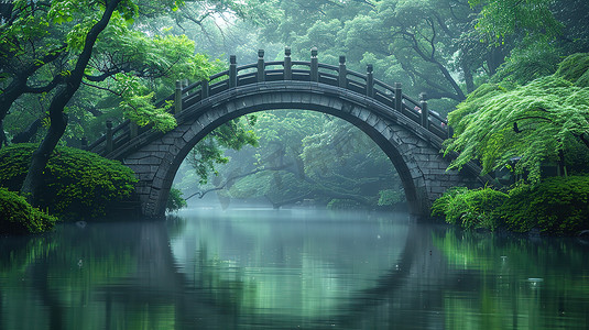 拱桥摄影照片_一座拱桥绿树成荫高清图片