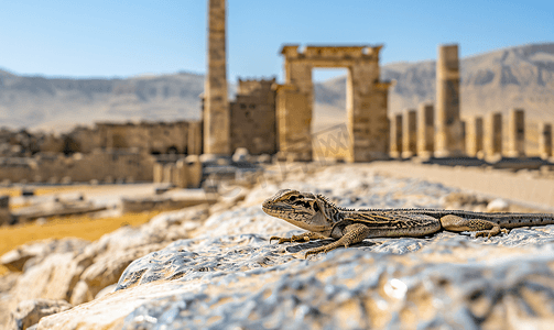 蜥蜴爬过伊朗波斯波利斯