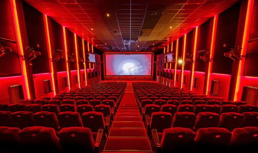 灯光房子摄影照片_红色和棕色照明电影院的屏幕