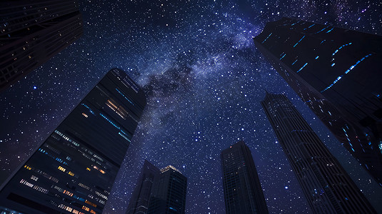 城市夜晚星空高楼摄影照片
