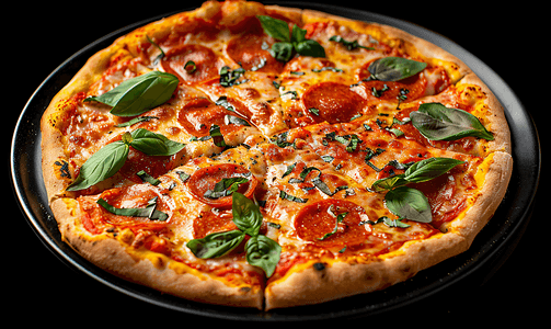 黑色食材火锅摄影照片_意大利披萨产品拍摄黑色背景高级照片