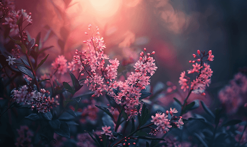 盛开的绣线菊的暗穆迪花卉背景