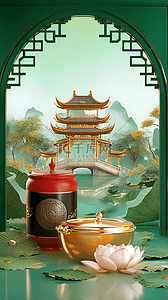 中式复古传统节日国风端午节场景设计图