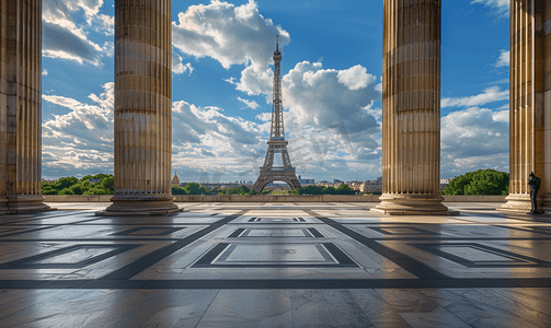 巴黎街道摄影照片_从巴黎特罗卡德罗广场看埃菲尔铁塔