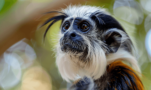 猴子猴子卡通摄影照片_凝视狨猴可爱的小胡子脸